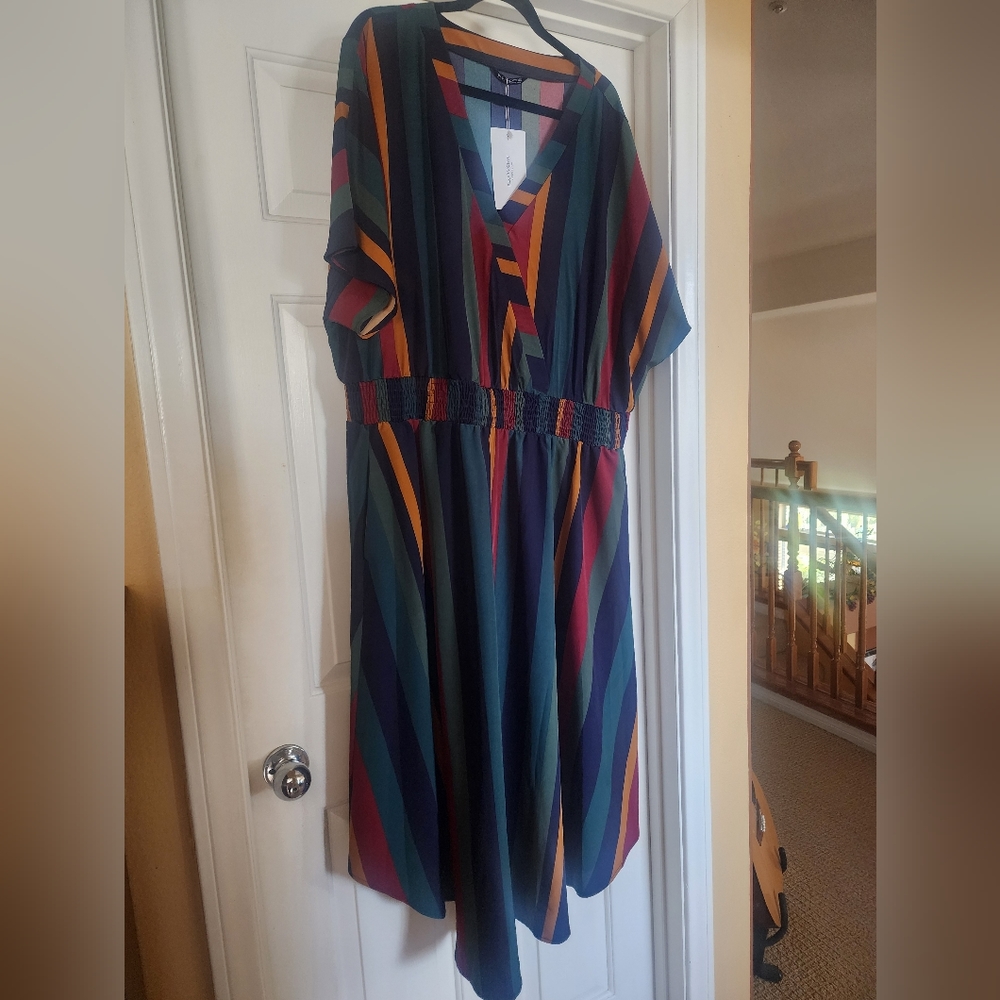 Striped Dolman Sleeve Flutter Wrap Dress